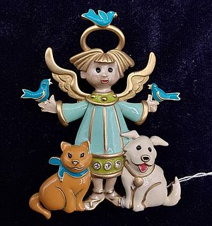 Cute Little Girl Angel with Animals Brooch by Bob Mackie