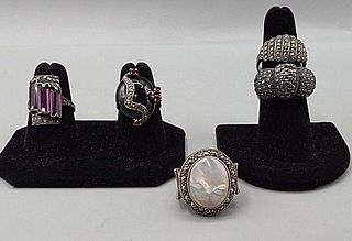 5 Sterling and Marcasite Rings