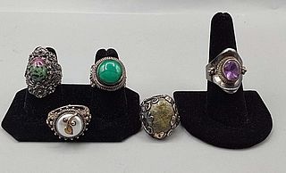 5 Sterling and Gemstone Rings-Barbara Bixby and More