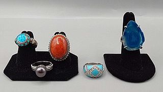 5 Sterling Rings-Opal and More