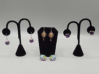 4 Pairs of Purple and Metallic Earrings 