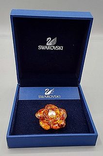 Swarovski Red/Orange Crystal Flower Pin 
