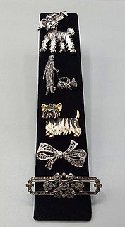 Group of Brooches-Dogs, Sterling, and More