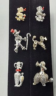 6 Vintage Poodle Pins c1950