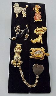 6 Vintage Gold Tone Poodle Pins and More c1950-1970