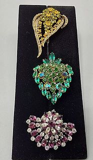 Group of 3 Large Rhinestone Brooches-Modern and Vintage