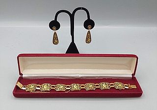 Spanish Damascene Bracelet and Earrings Set 