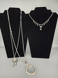 3 Silver Tone Necklaces-1928 and More