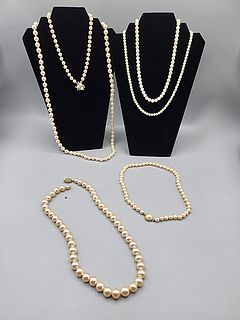 5 Faux Pearl Necklaces-Vintage c1960 and More