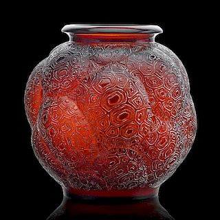 LALIQUE Rare "Tortues" vase, amber glass