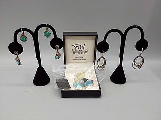 Group of 4 Pairs of Sterling and Gemstone Earrings