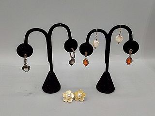 Group of 4 Pairs of Sterling and Gemstone Earrings