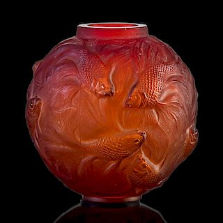 LALIQUE "Formose" vase, cased amber glass