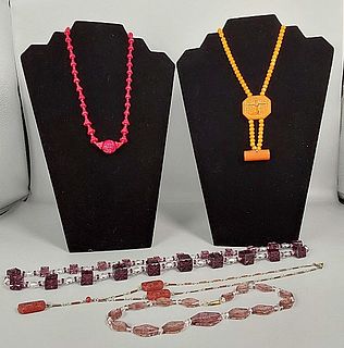 Group of 5 Art Deco Glass Bead Necklaces 