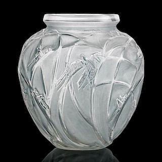 LALIQUE "Sauterelles" vase, clear glass
