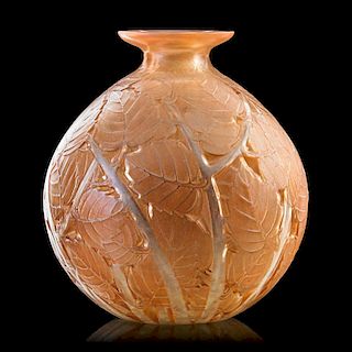 LALIQUE "Milan" vase, clear glass w/ amber patina