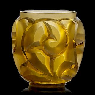 LALIQUE "Tourbillons" vase, yellow amber glass
