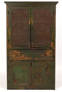 VIRGINIA PAINTED YELLOW PINE PUNCHED-TIN-PANELLED FOOD / CLOSET SAFE