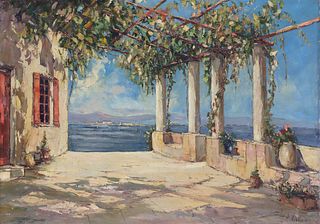 SIGNED IMPASTO PAINTING VIEW OF THE MEDITERRANEAN SEA