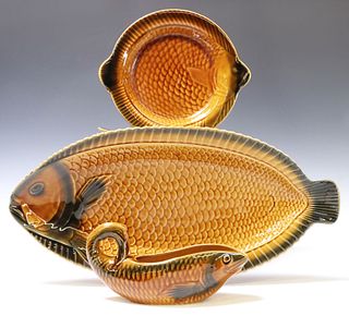 (14) FRENCH SARREGUEMINES FAIENCE FISH SERVICE