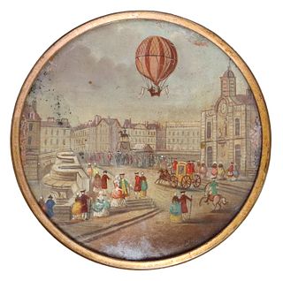 FRENCH AMBER SNUFFBOX WITH PAINTED MINIATURE OF FIRST GAS BALLOON FLIGHT