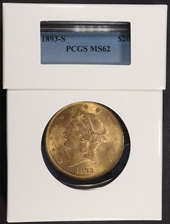 1893-S $20 GOLD LIBERTY PCGS MS-62