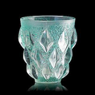 LALIQUE "Rampillon" vase, clear w/ green patina
