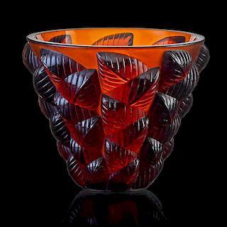 LALIQUE "Moissac" vase, dark amber glass