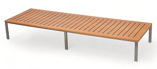 Attributed to Massimo Losa Ghini (Italian) for Morosa Collection, Teak And Brushed Steel Coffee Table H 9.5" W 21.75" L 65"