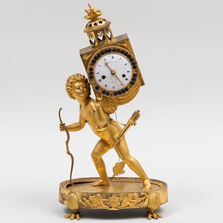 Fine Empire Ormolu Mantle Clock with Cupid, Dial Signed Pillard L'ainé à Troyes
