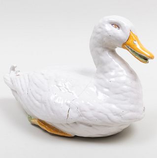 Continental Faience Duck Form Tureen and Cover 