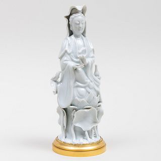Chinese White Glazed Gilt-Metal-Mounted Figure of Guanyin
