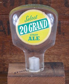 1955 20 Grand Cream Ale 3½ inch Acrylic Tap Handle Cincinnati Ohio