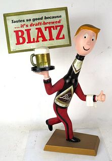 1958 Blatz Beer Bottle "Running Waiter" Guy Backbar Sign Milwaukee Wisconsin