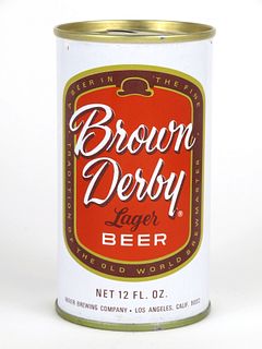 1966 Brown Derby Lager Beer 12oz Tab Top Can T46-17 Los Angeles California