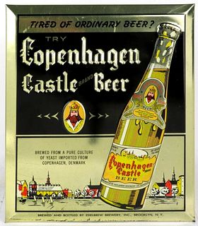 1940 Copenhagen Castle Beer TOC Tin Over Cardboard Sign Brooklyn New York