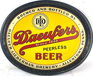 1940 Daeufers Peerless Beer 16½ x 13½ inch oval tray Serving Tray Allentown Pennsylvania