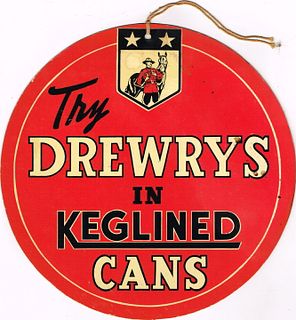 1938 Drewrys Beer In Keglined Cans Fan Pull Sign South Bend Indiana