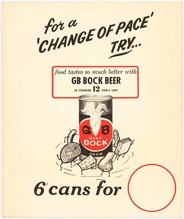 1954 GB Dark Bock Beer Tacker Sign Los Angeles California