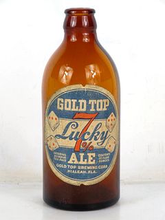 1936 Gold Top Lucky 7% Ale 12oz Stubby Bottle Hialeah Florida