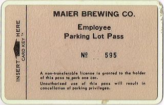 1968 Maier Brewery Employee Parking Pass Los Angeles California