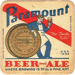 1934 Paramount Beer and Ale 4¼ inch coaster Coaster NY-NABC-2A Brooklyn New York