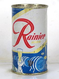 1955 Rainier Jubilee Beer (Cyan-Blue) 12oz Flat Top Can Registered Brew Spokane Washington