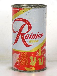 1956 Rainier Jubilee Beer (Fire Engine Red) 12oz Flat Top Can Hummingbird Seattle Washington