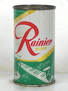 1956 Rainier Jubilee Beer (Green-Cyan) 12oz Flat Top Can Jazz Seattle Washington