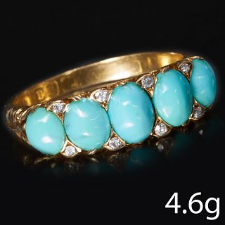 VICTORIAN TURQUOISE AND DIAMOND 5-STONE RING