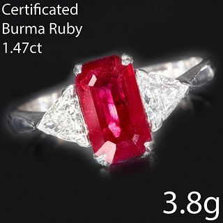 BURMA RUBY AND DIAMOND 3-STONE RING