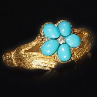 VICTORIAN TURQUOISE AND DIAMOND HAND RING