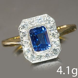 ART DECO SAPPHIRE AND DIAMOND CLUSTER RING