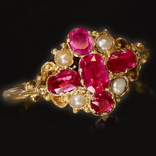 ANTIQUE RUBY AND PEARL RING